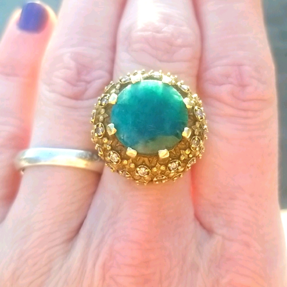 Emerald and White Topaz Ring Sz8